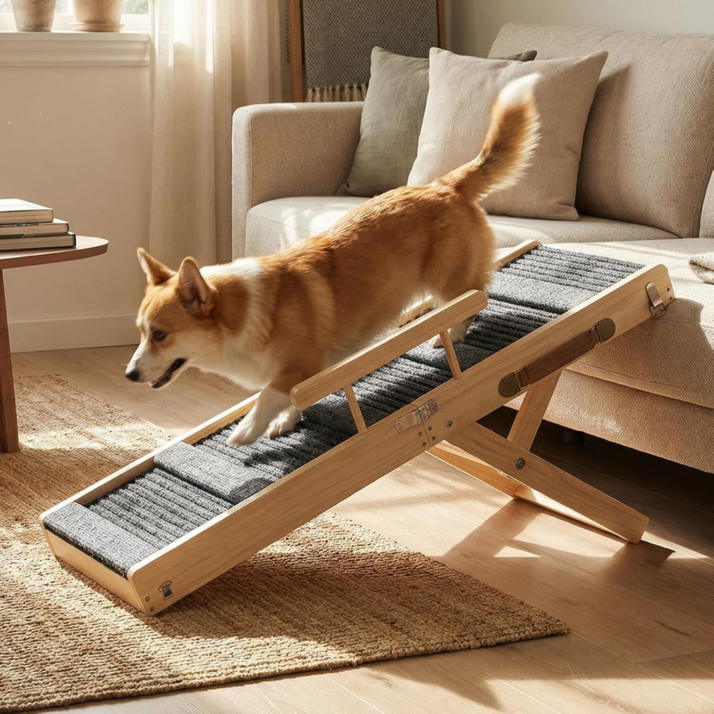 Upgraded Dog Ramp for Couch, Foldable Wooden Pet Ramp, Portable Pet Steps