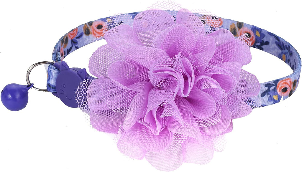 BoomBone Floral Cat Collar with Removable Purple Flower Charm,Breakaway Small Dog Collar with Bell
