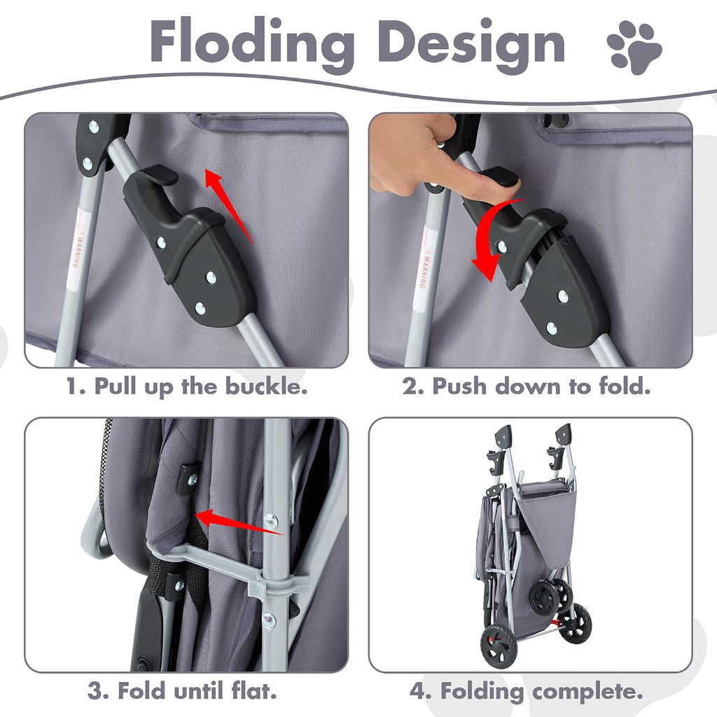 DUMOS 3 Wheels Pet Stroller for Small Dogs and Cats, Foldable