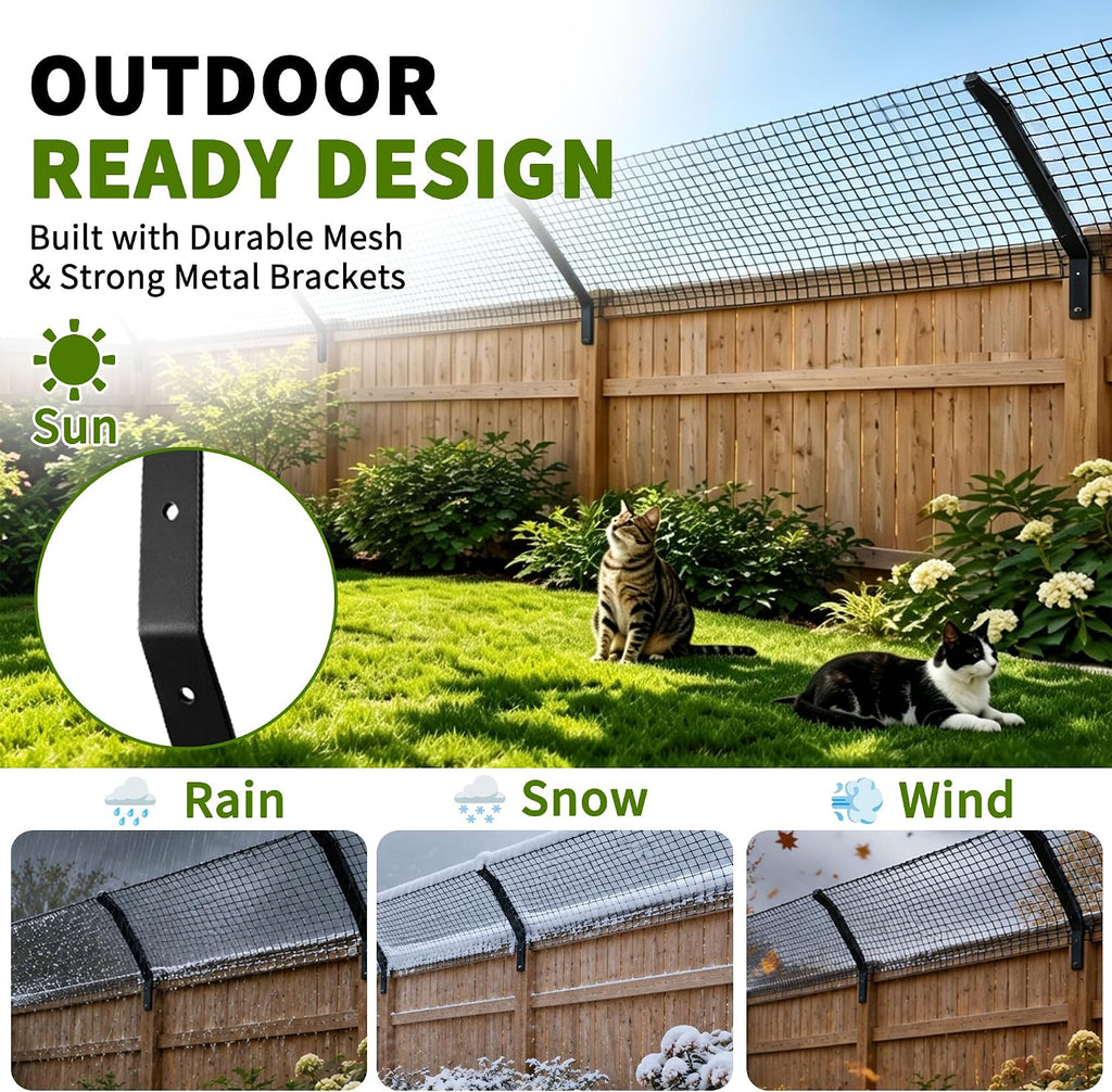 Cat Fence Outdoor Barrier 33FT with 8 Kits,Cat-Proof Fence Topper System