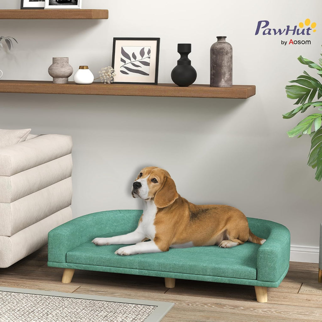 PawHut Dog Sofa Couch, Pet Bed with Comfortable Luxury Cushion, Washable Cover, Wooden Legs, Anti-Slip Mat for Large Dog