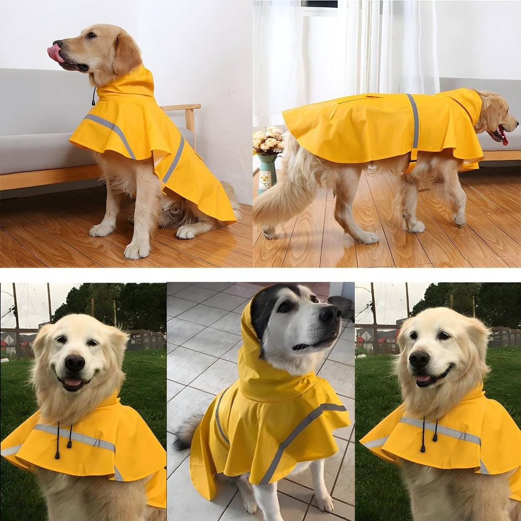Large Dog Raincoat Adjustable Pet Water Proof Clothes Lightweight Rain Jacket Poncho Hoodies with Strip Reflective (XL, 