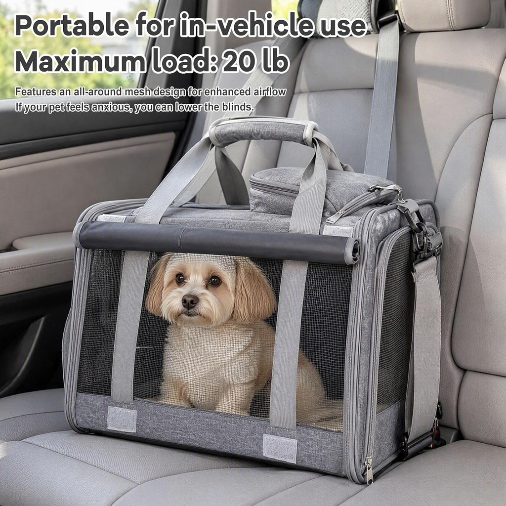 Foldable 600D Oxford Cat Dog Carrier Bag Breathable Mesh (Gray)