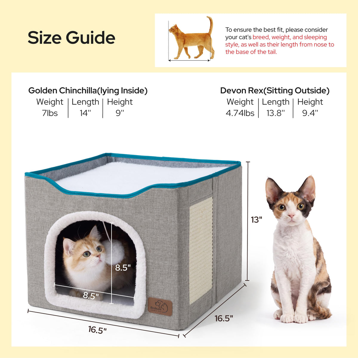 Bedsure Cat House Bed for Indoor Cats with Fluffy Ball and Scratch Pad,Grey