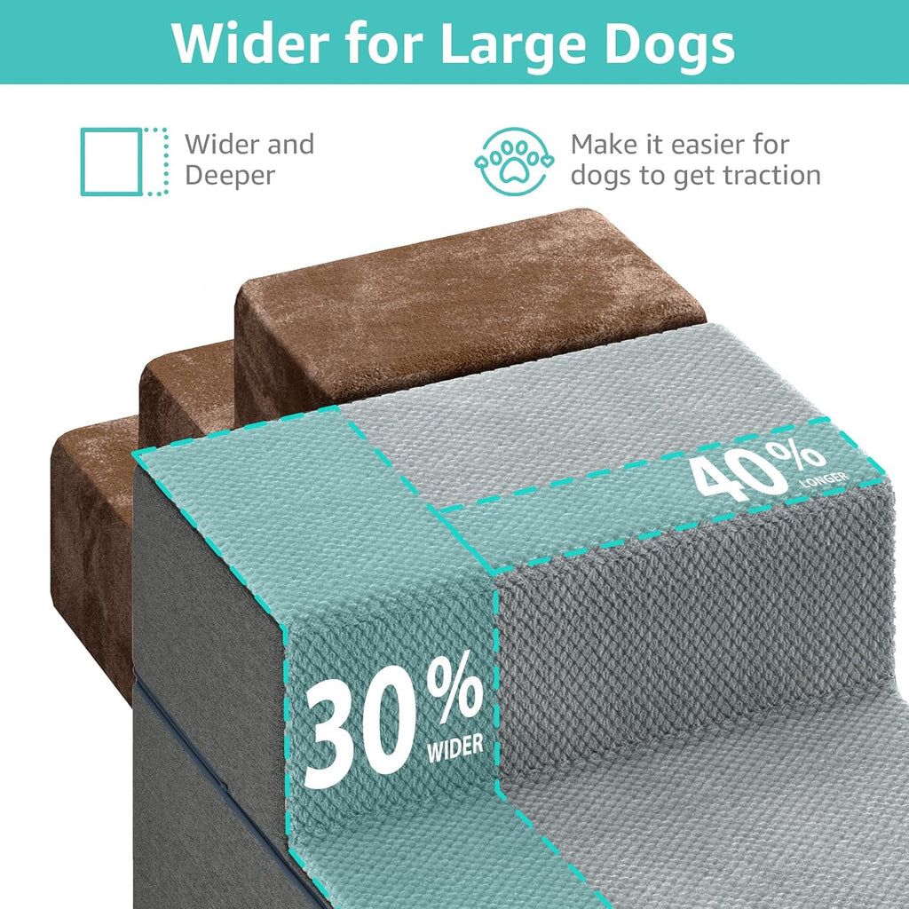 YENING Large Dog Stairs for High Beds - Extra Wide Pet Steps for Large Dogs to Get on Tall Bed 3 Deep Step Cat Ramp for 