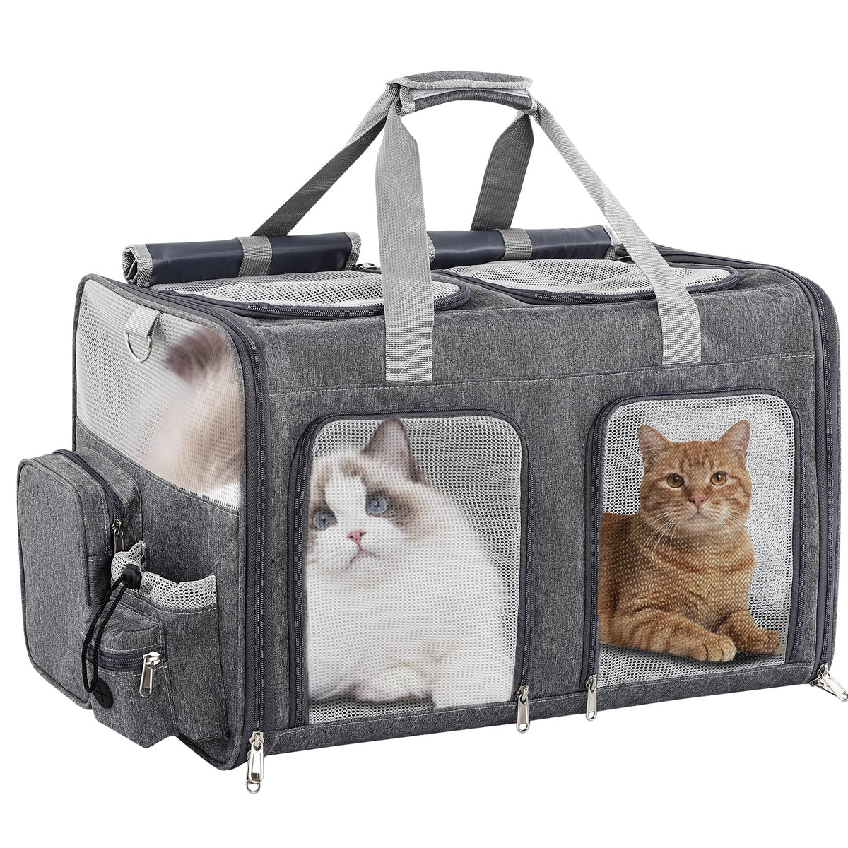 Cat Carrier for 2 Cats Double Pet Carrier Extra Large Multi Cat Travel Gray