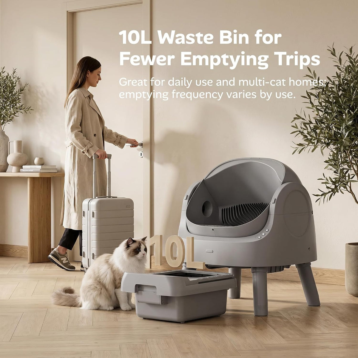 Mimfam Automatic Self Cleaning Litter Box, with 4 Pairs Infrared Senor, Open-Top Design for Multi-Cat Homes, Comes with 