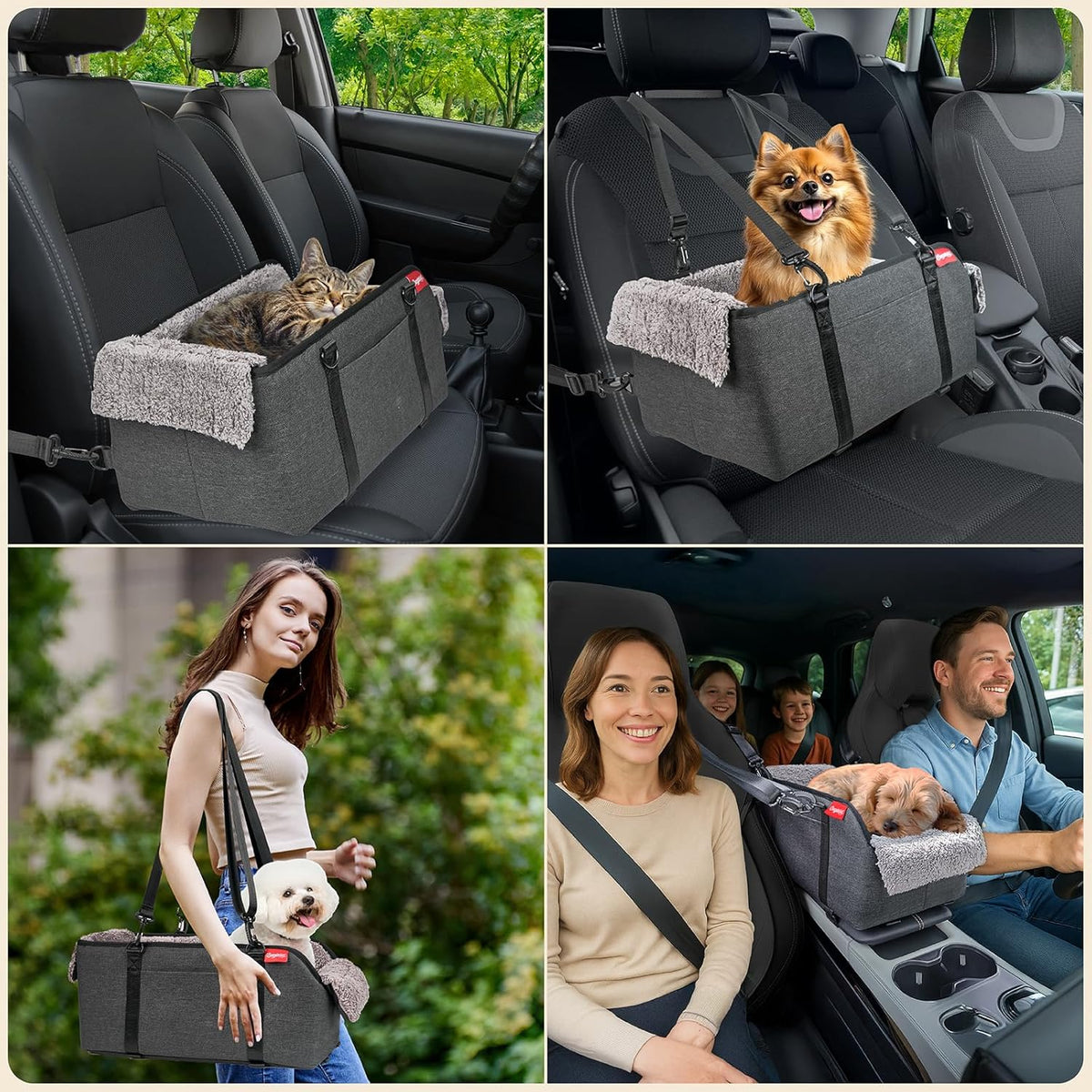 BurgeonNest Center Console Dog Car Seat for Small Pets to 11lbs, Grey
