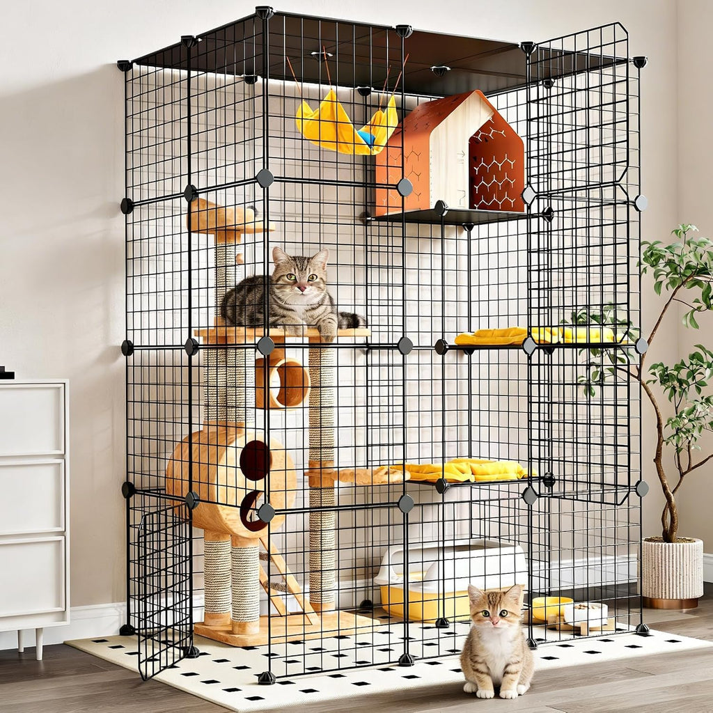 Extra Large Cat Cage,4-Tier Catio, DIY Metal Cat Enclosure with Platforms,55 Inch Indoor Cat Cage for 1-3 Cats, Indoor C