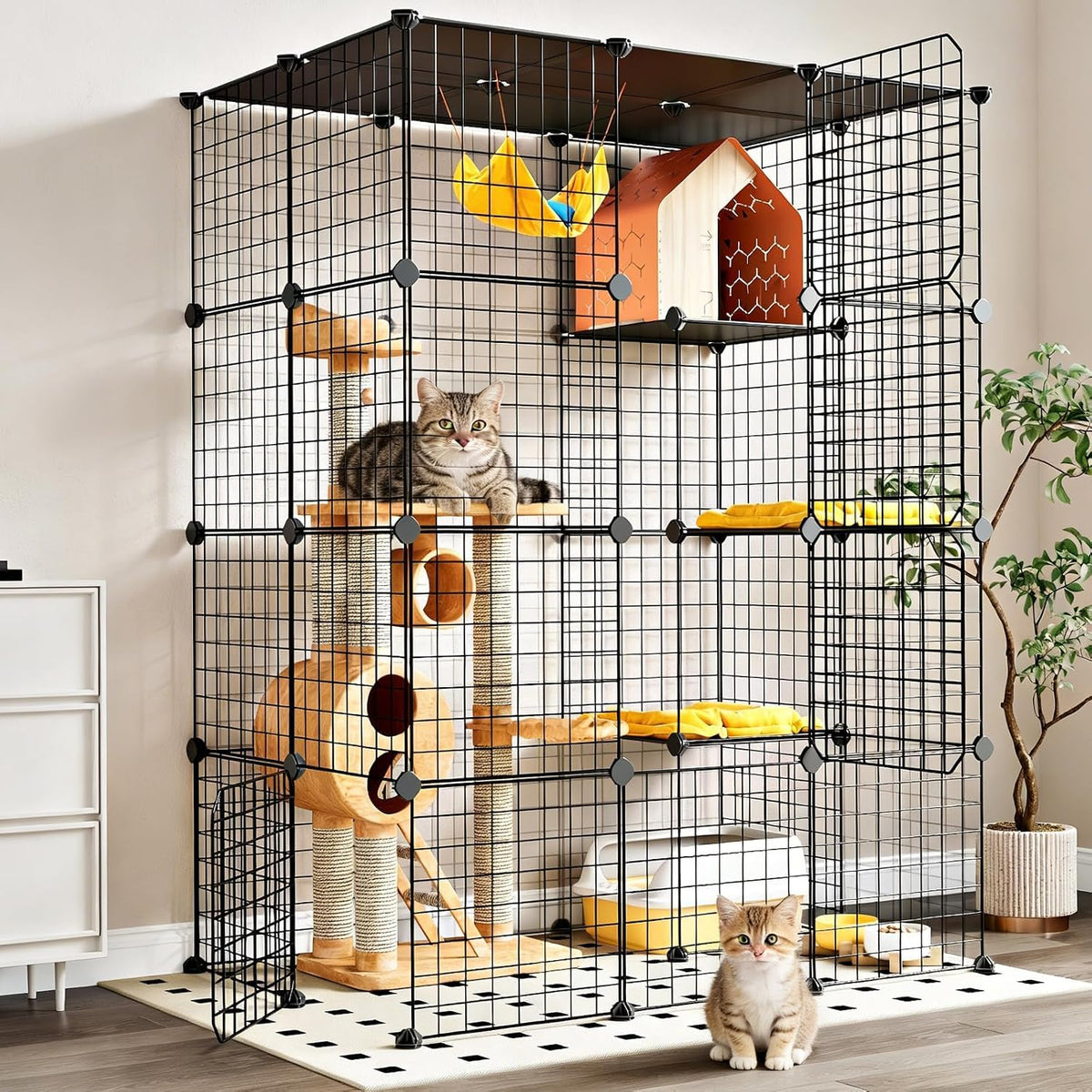 Extra Large Cat Cage,4-Tier Catio, DIY Metal Cat Enclosure with Platforms,55 Inch Indoor Cat Cage for 1-3 Cats, Indoor C