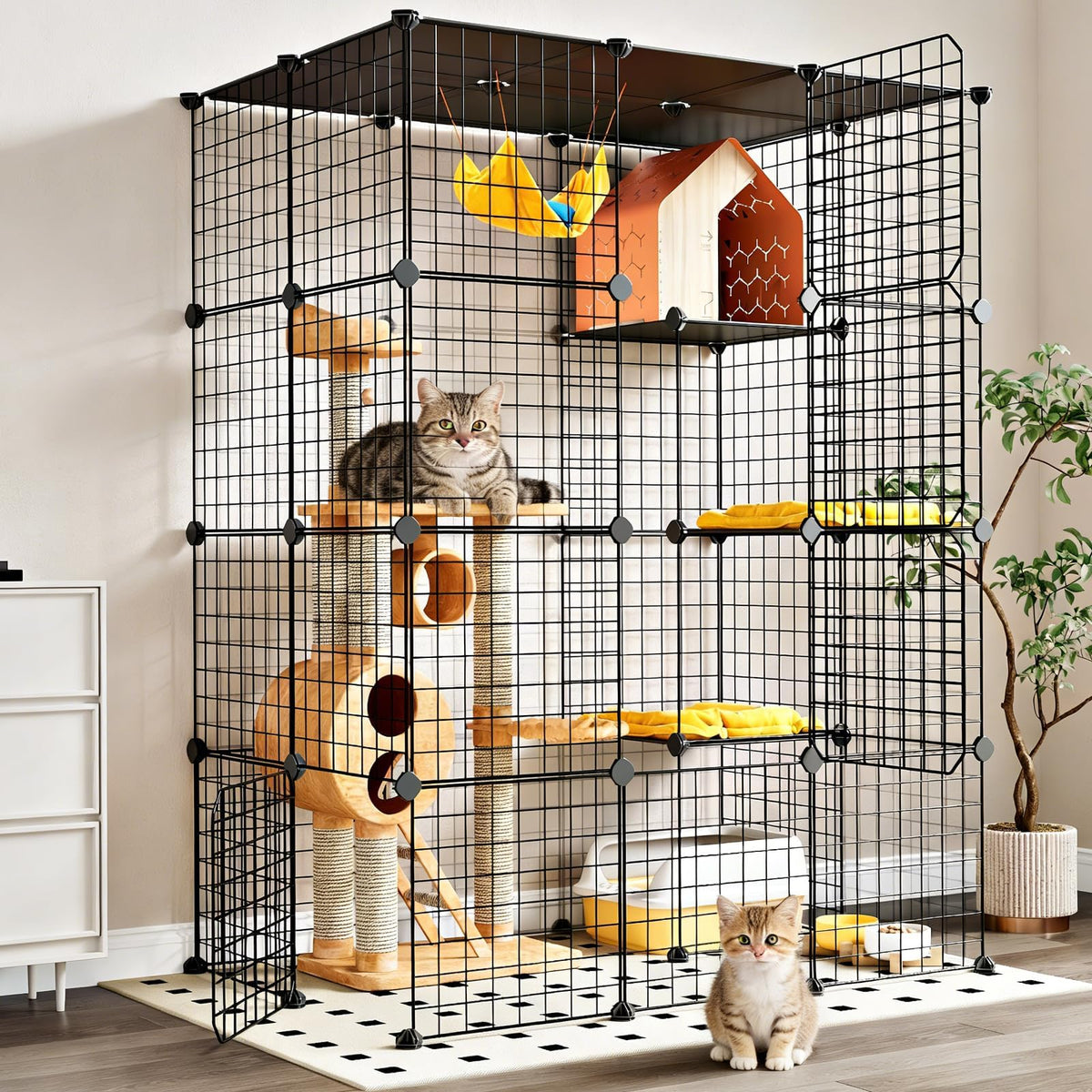 Oneluck Extra Large Cat Cage,4-Tier Catio, DIY Metal Cat Enclosure with Platforms,55 Inch Indoor Cat Cage for 1-3 Cats, Indoor Cat Playpen for Cats Rabbits Small Animals