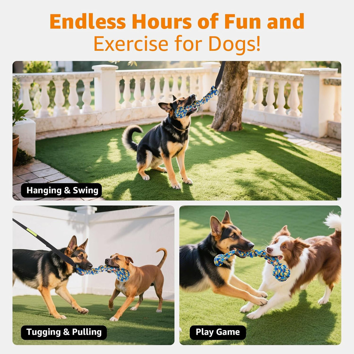 LOOBANI Outdoor Bungee Hanging Toy, Tether Tug of War Dog Toys, Black
