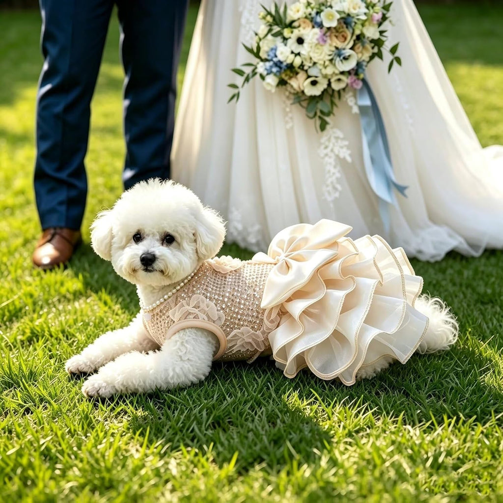 Sparkling Dog Dresses Sequin Cute Dog Birthday Dress with Pearl Neck