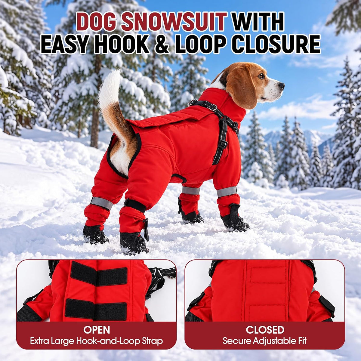 Dog Snowsuit with Attached Boots, Full Body Dog Coat with Built-in Harness