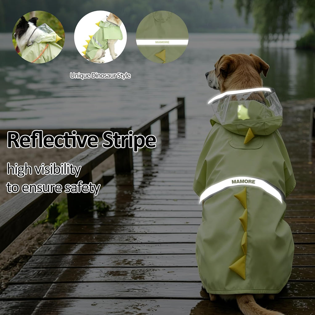 MAMORE Waterproof Dog Raincoat,Adjustable Dog Rain Coat with Hood