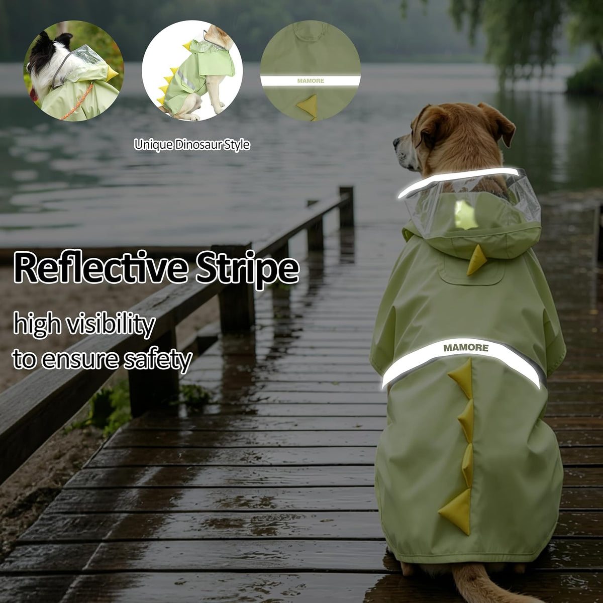 MAMORE Waterproof Dog Raincoat,Adjustable Dog Rain Coat with Hood