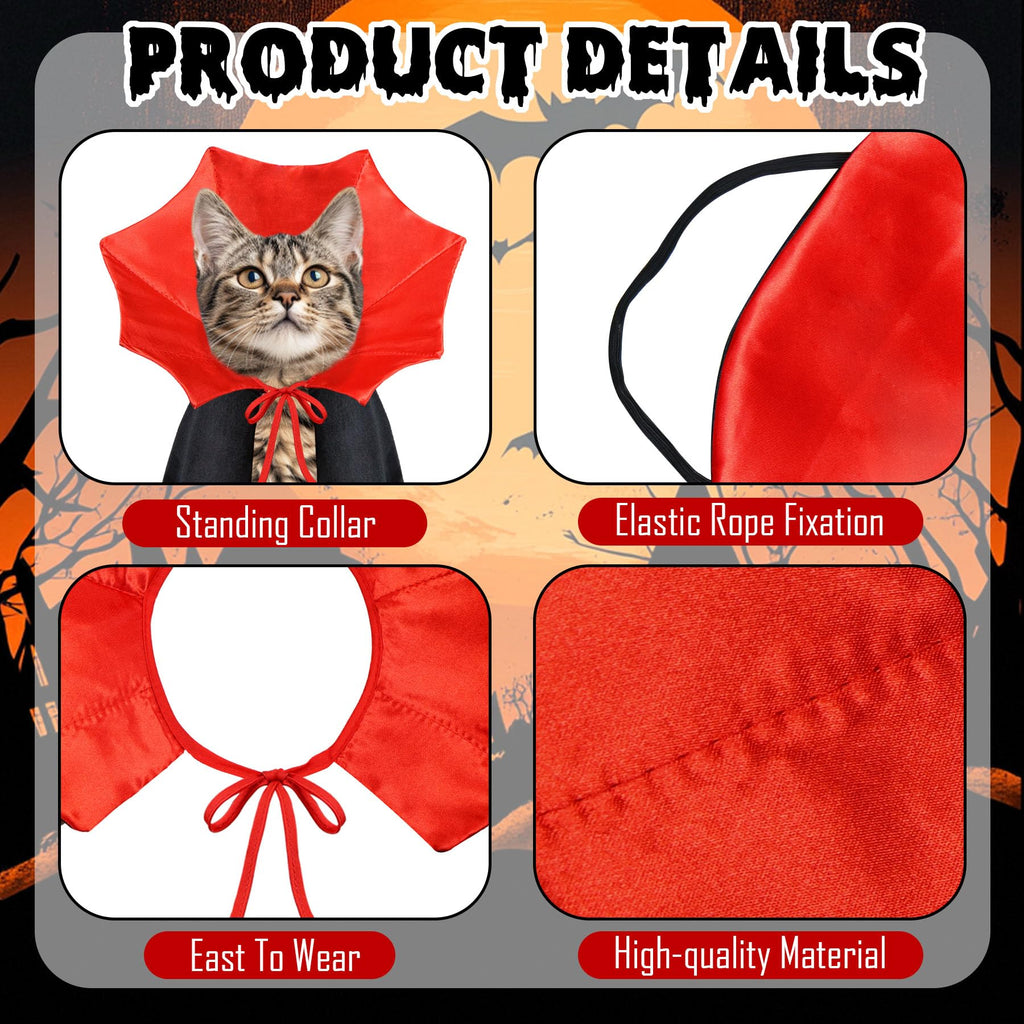 PAYHTOW Cat Halloween Costumes Dog Halloween Vampire Costume Funny Pet Vampire Devil Cape Cloak Halloween Costumes for Cats XS Small Dogs (Small)