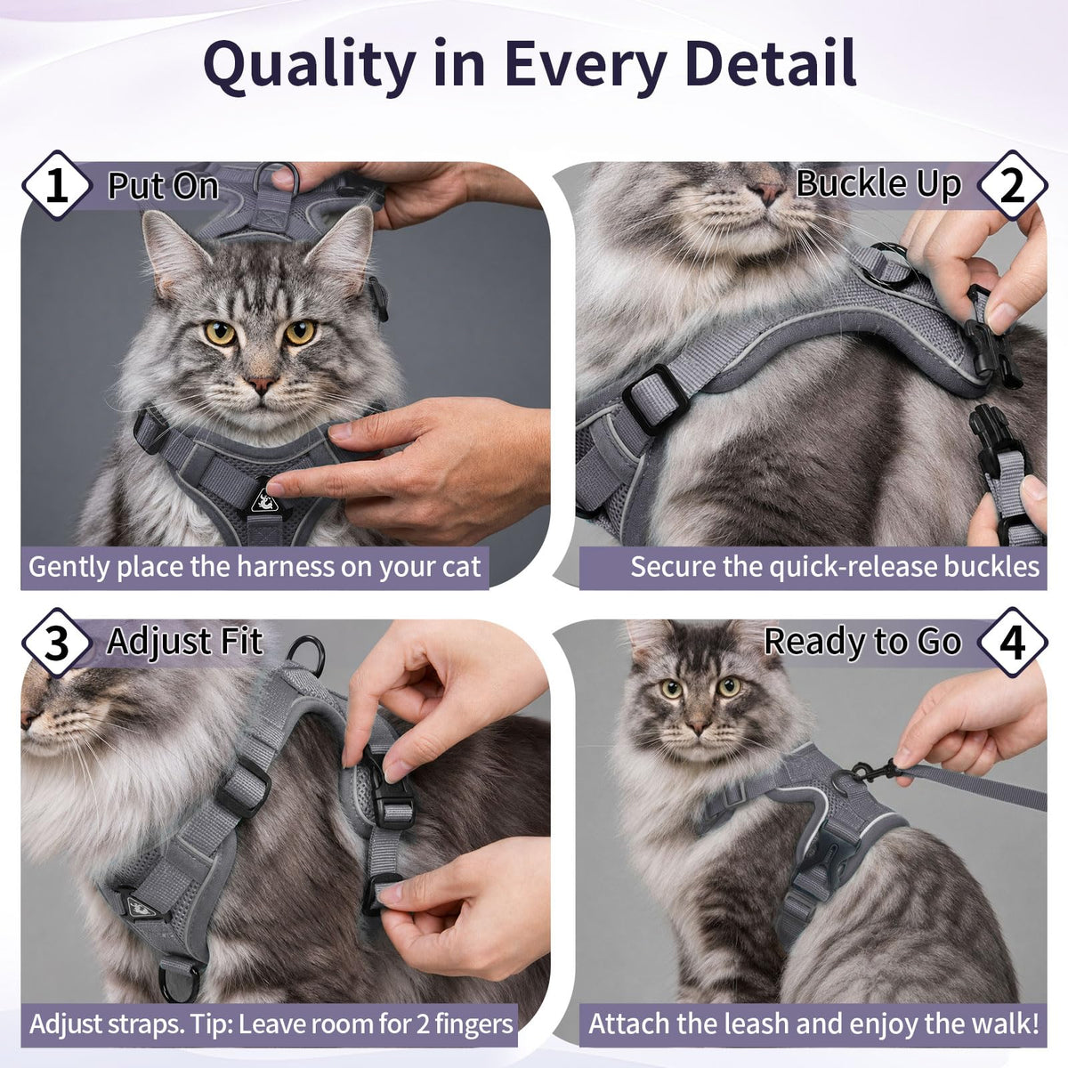 Large Cat Harness & Leash Set, Escape-Proof Soft Vest for Outdoor Walking