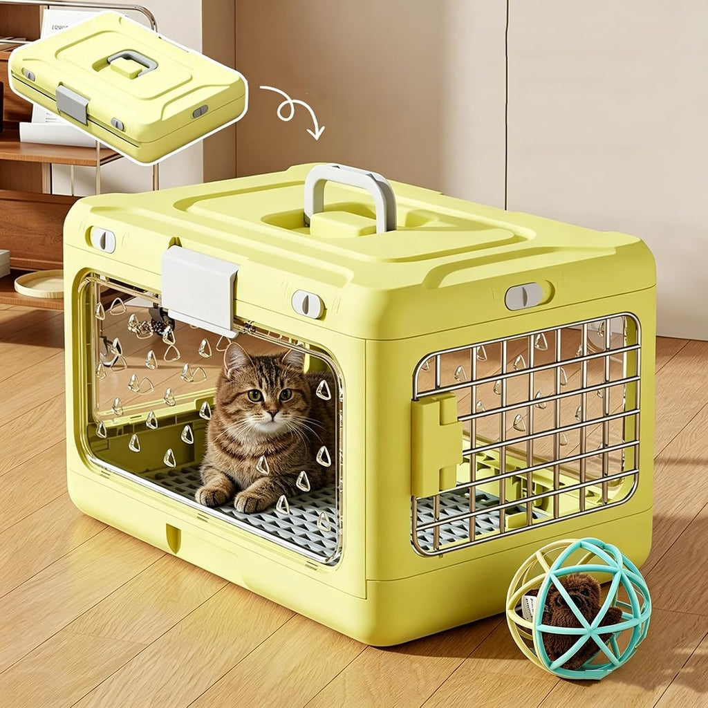 Hard Cat Carrier Foldable,Portable Dog Crate with Ventilation & Raised Separation Meshs Floor,Dog Travel Crate,Collapsib