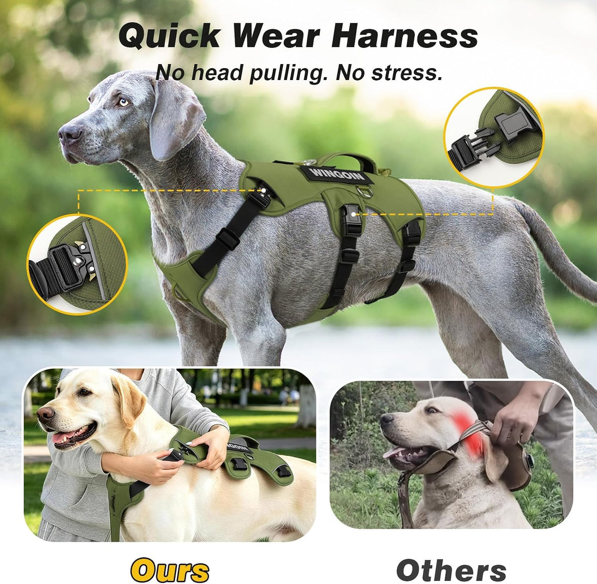 Escape Proof Dog Harness,No Pull for Large Dogs with Handle,Green,L