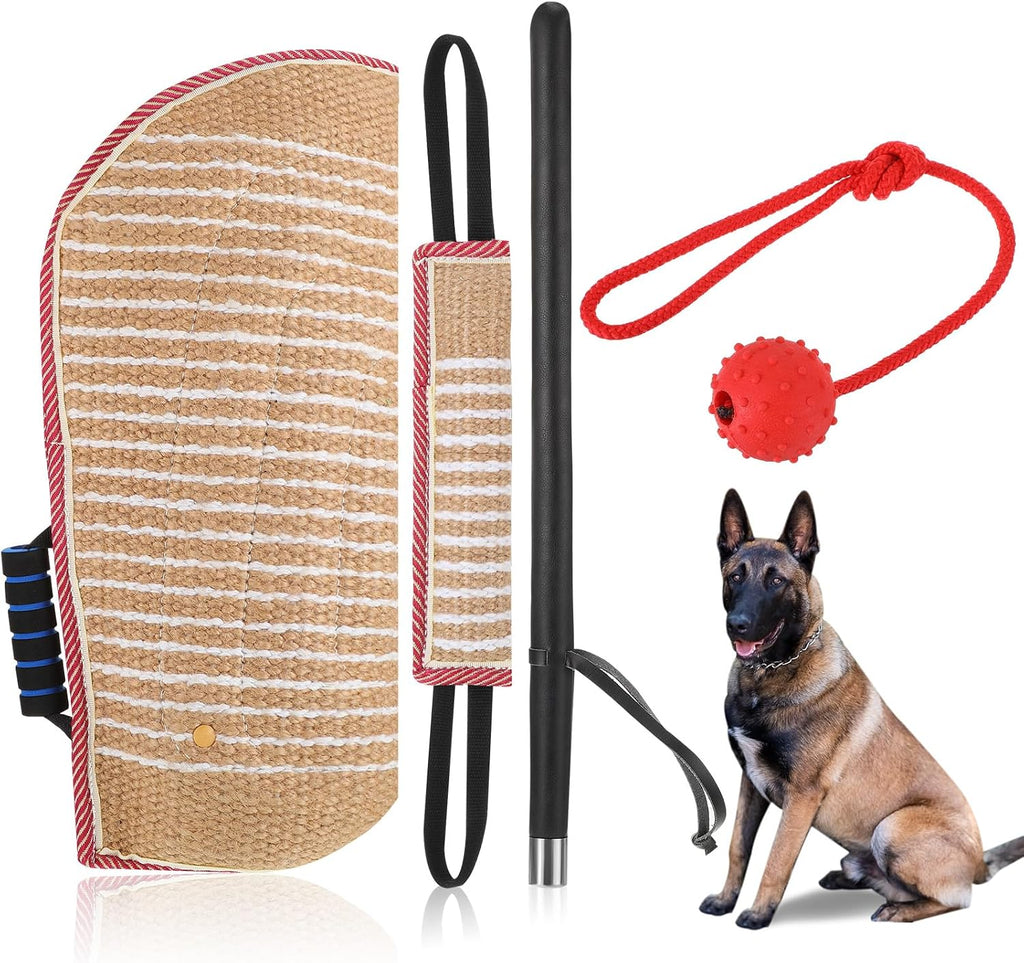 Leyndo 4 Pcs Dog Training Sleeve Set with Tug Pillow Stick Ball, Green