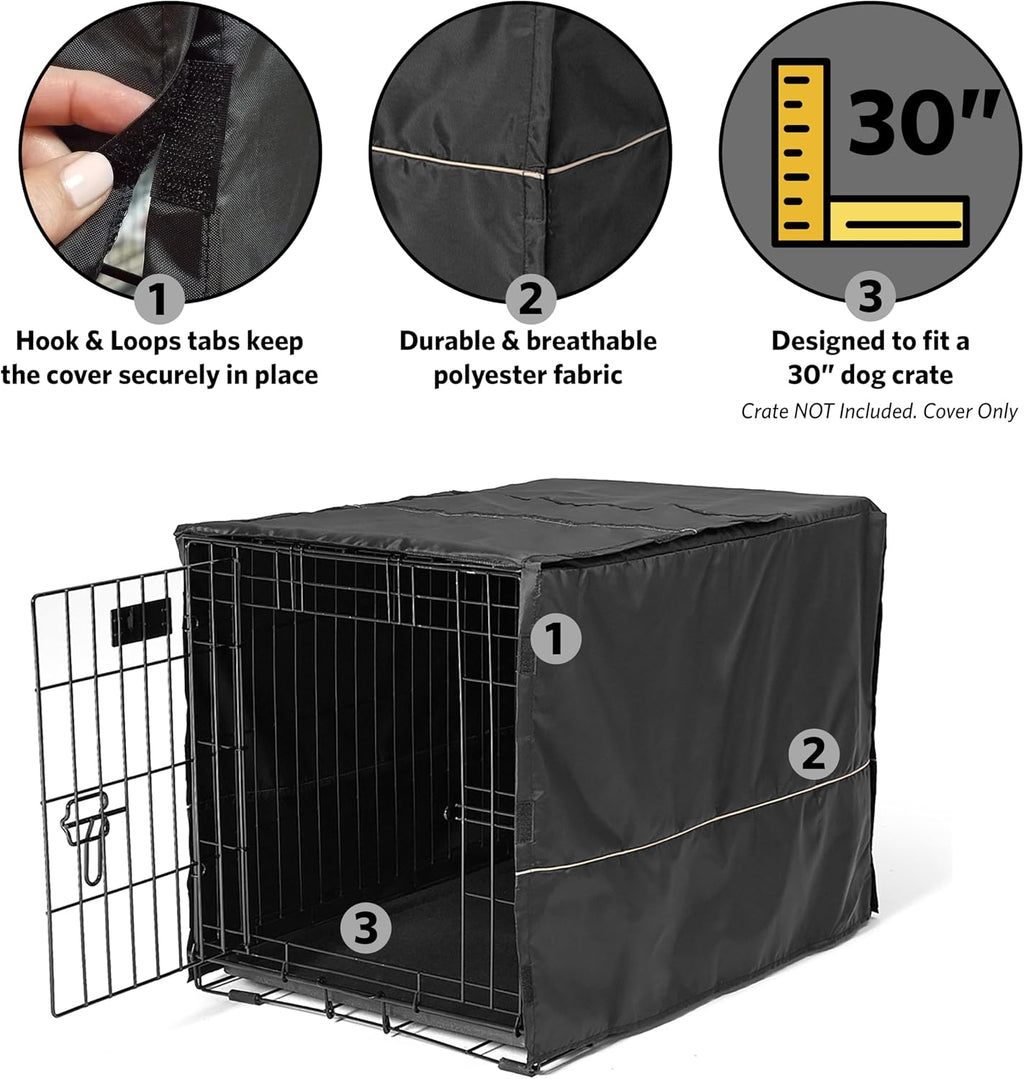 MidWest Homes for Pets Medium Dog Crate Cover, Black Polyester Privacy Kennel Cover Fits Most 30-inch Crates, Machine Wa