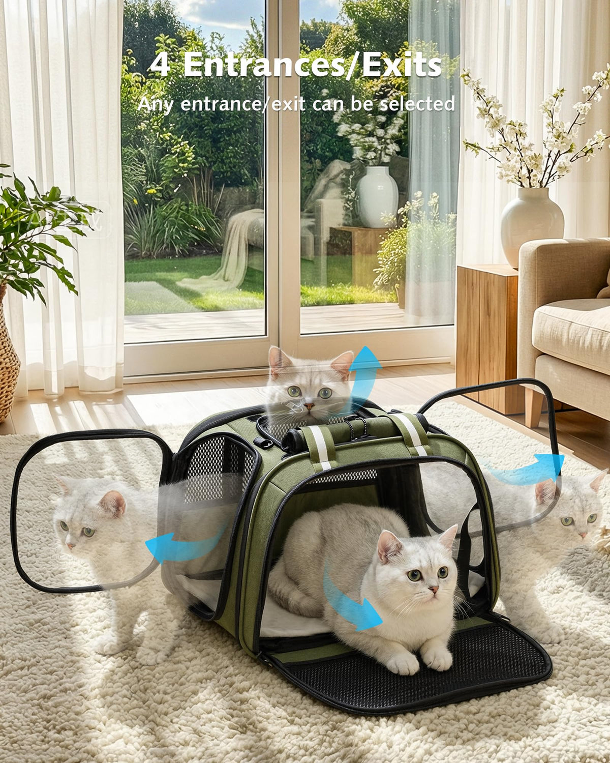 Pecute Cat Carrier,Double Bubble Pet Carrier for Cat Small Dogs,Green,M