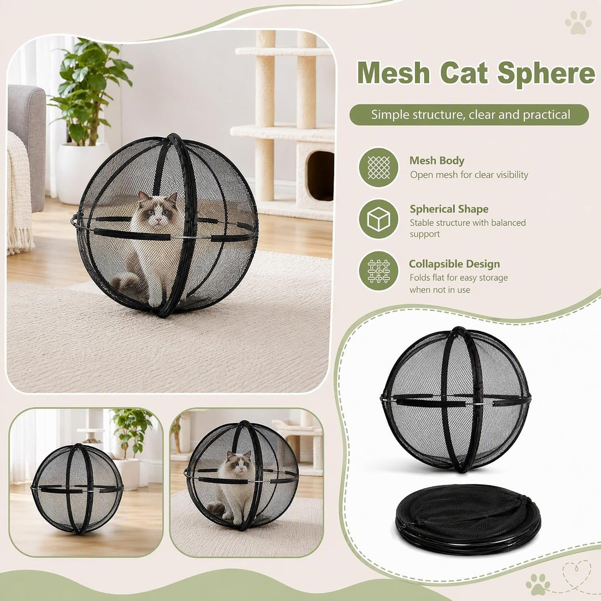 Portable Outdoor Cat Enclosure 27" Mesh Ball Cat Cage