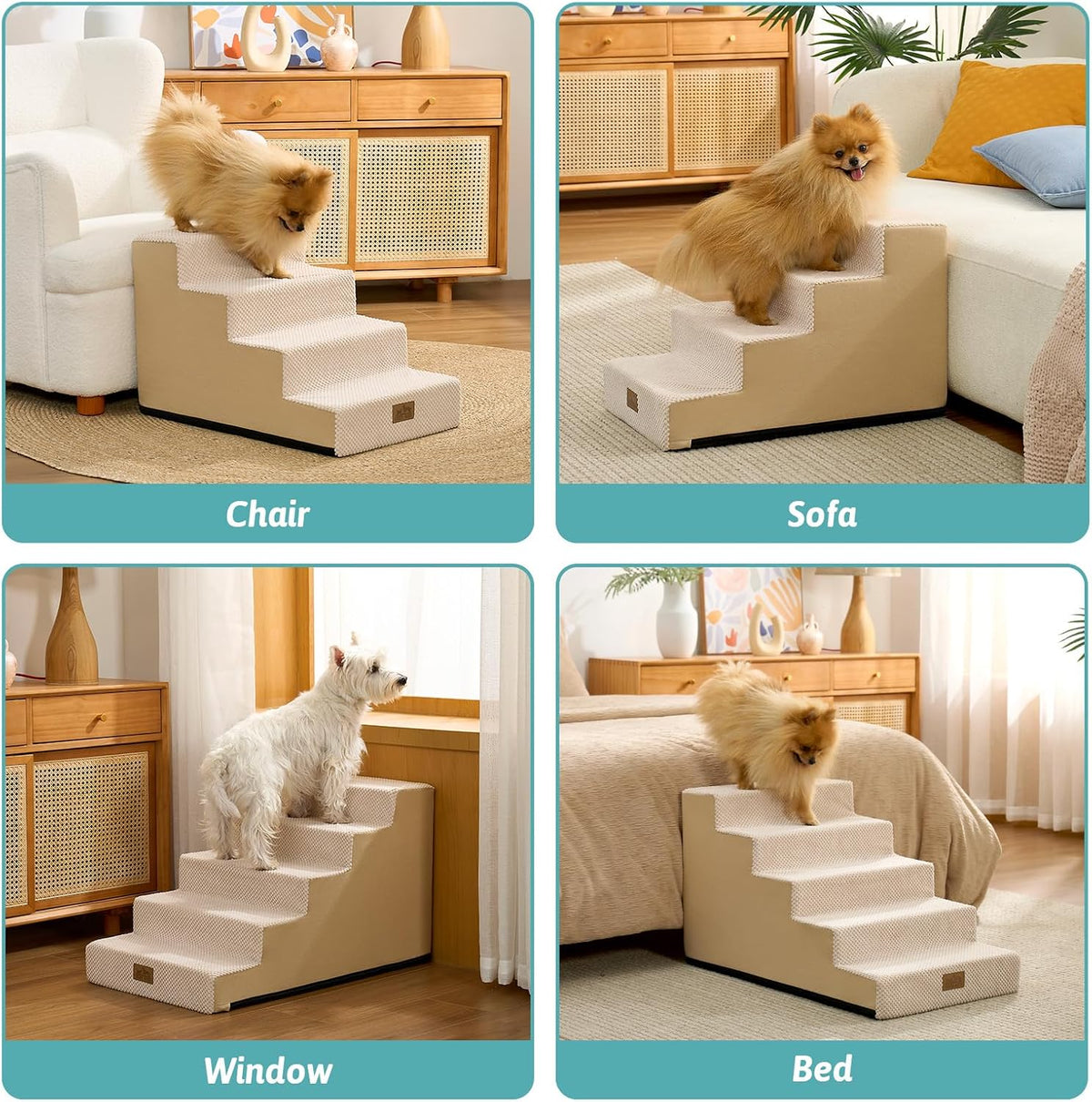 COZY KISS Dog Stairs for Small Dogs, 4 Step Pet Stairs for Beds & Couches