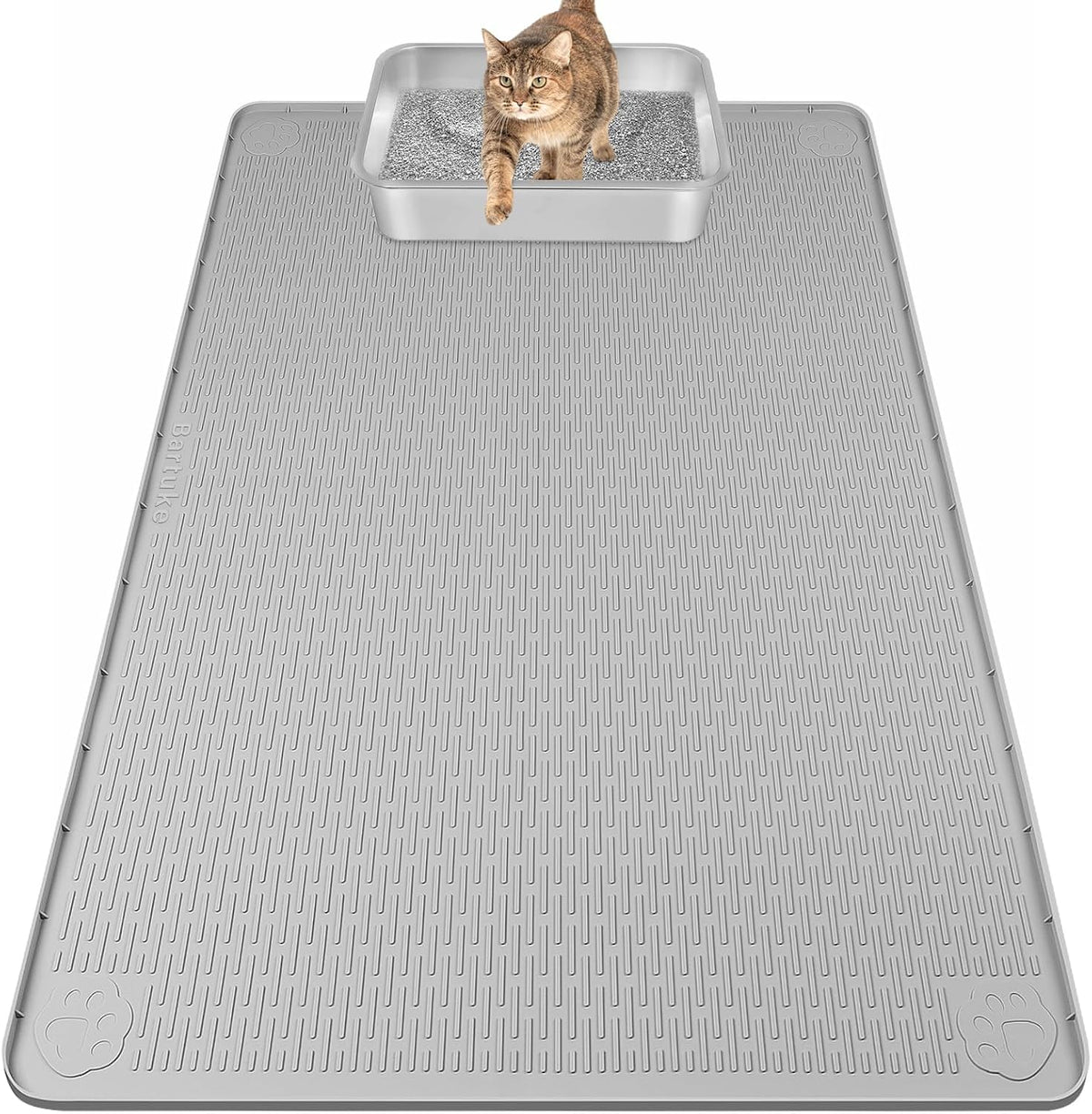 Silicone Cat Litter Mat for Litter Box 40”x28” Large Cat Mat, Light Grey