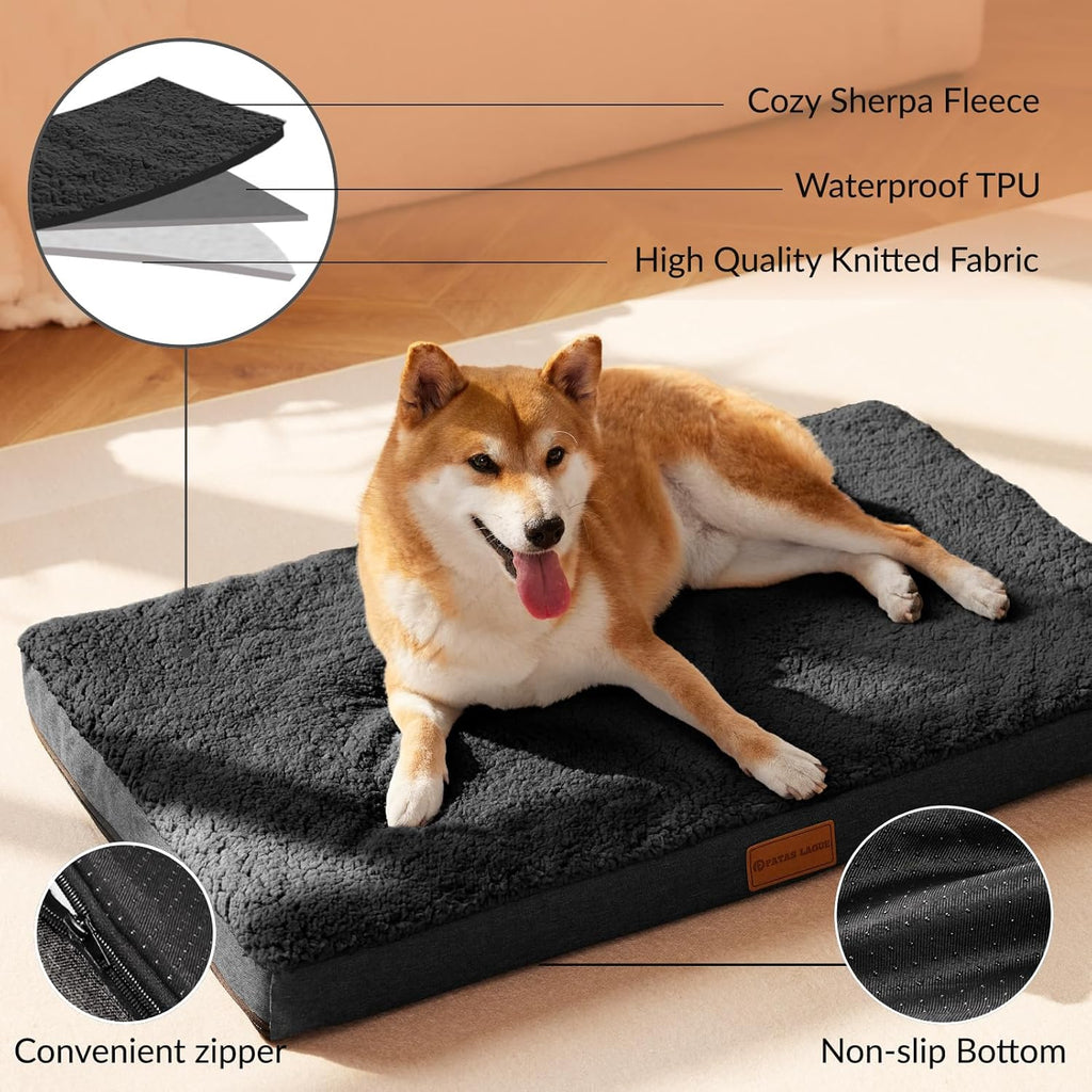 Patas Lague Orthopedic Large Dog Bed Washable Pet Sofa Mat 36''X24'' Black