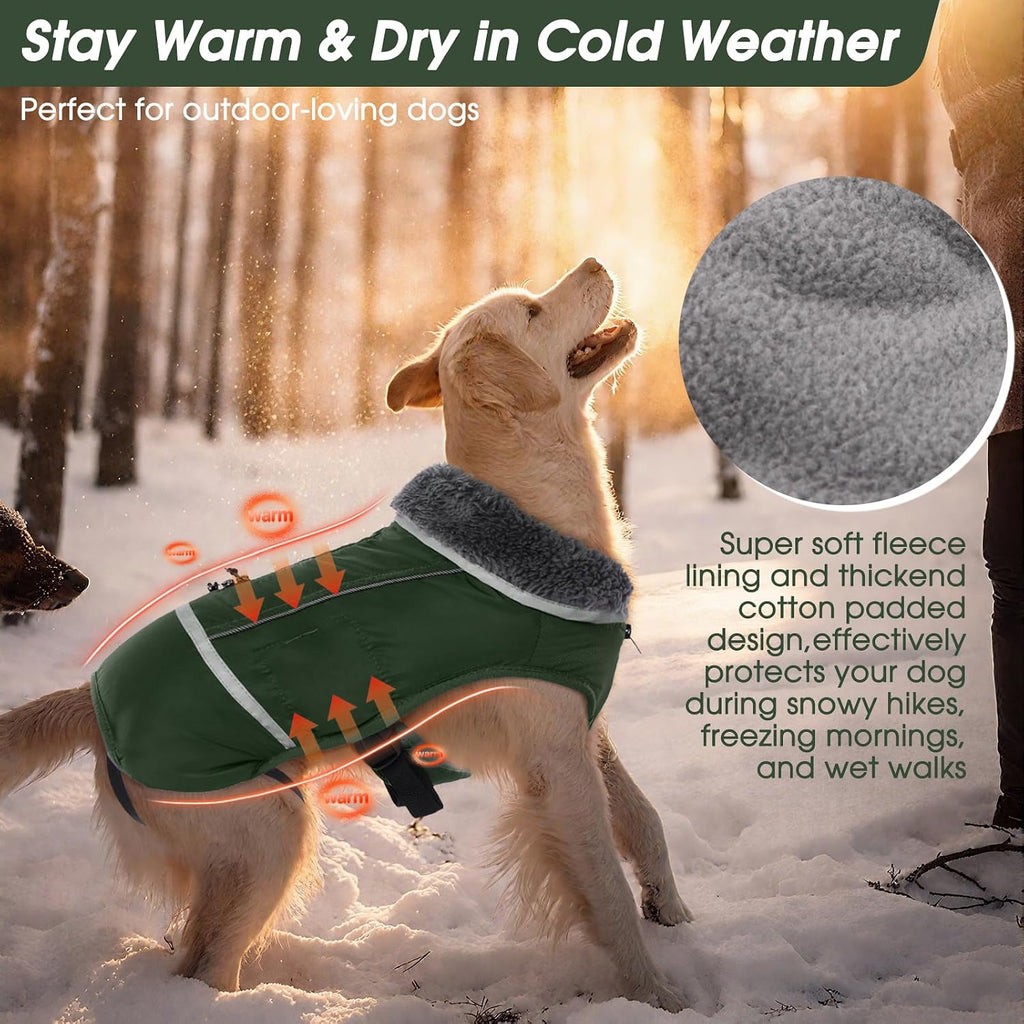 QBLEEV Warm Dog Coat, Reflective Dog Jacket, Waterproof Dogs Winter Coat