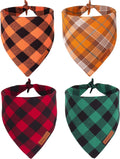 Fall Christmas Dog Bandanas, Plaid Dog Scarf, 4 Pack, Large