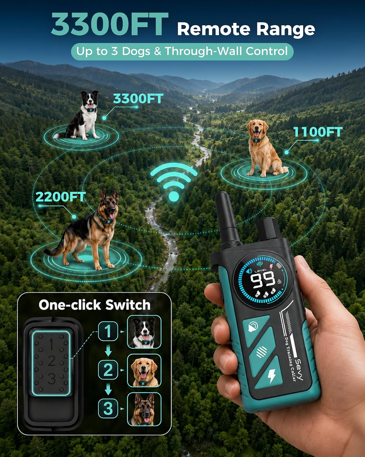 Sevy Buzzy 2-in-1 Dog Bark Collar & Dog Shock Collar with Remote for 2 Dogs