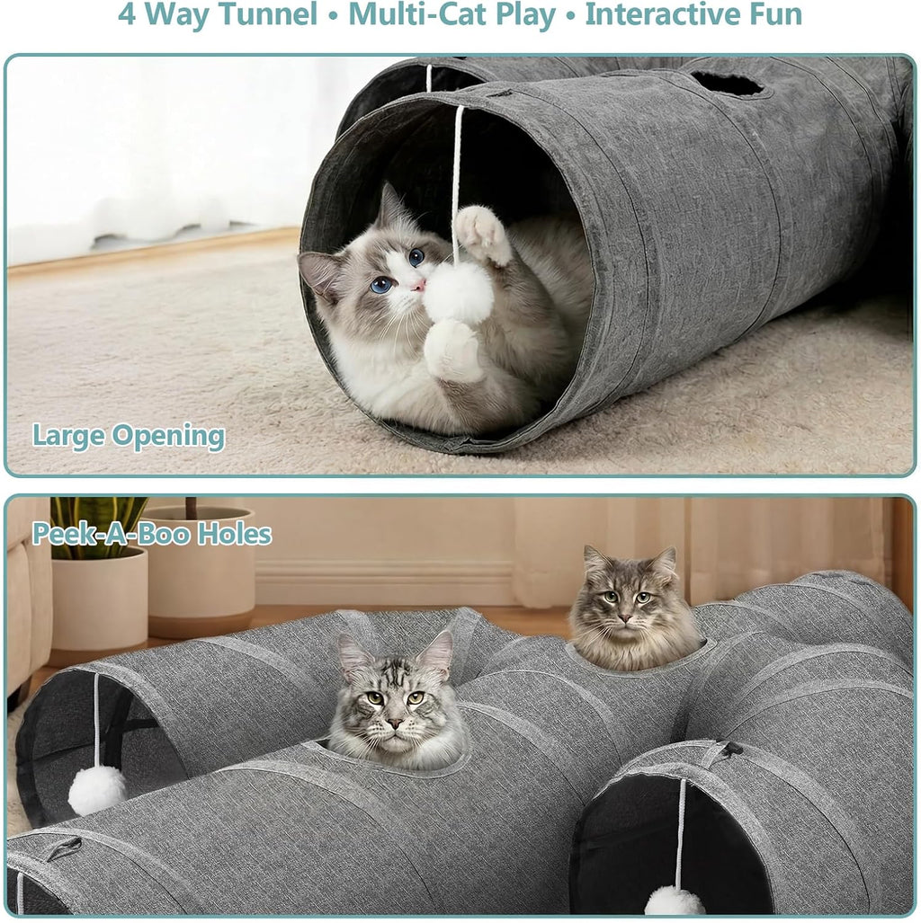 Ownpets Cactus Cat Tunnel 12" with Peek Holes for Indoor Large Cat, Grey