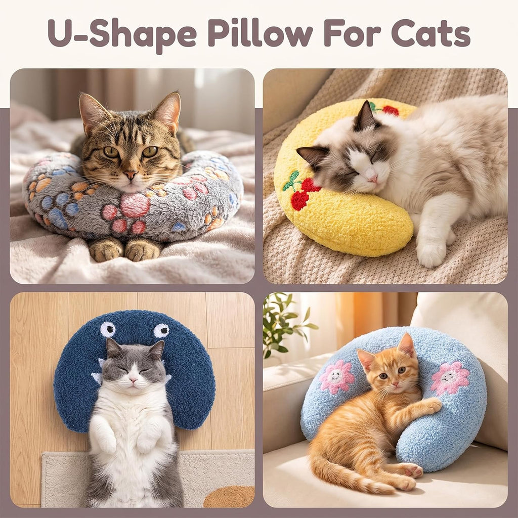 4 Pcs Cat Pillow, Soft Calming Neck Support Cushion,Colorful Pet Dog Pillow