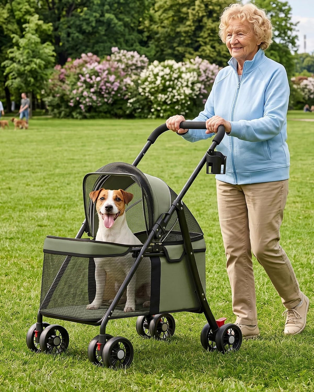 GTPLAYER Foldable Pet Stroller for Small Dogs and Cats, Holds Up to 33 lb, 4-Wheel Stroller, Full Mesh Ultra Breathable,