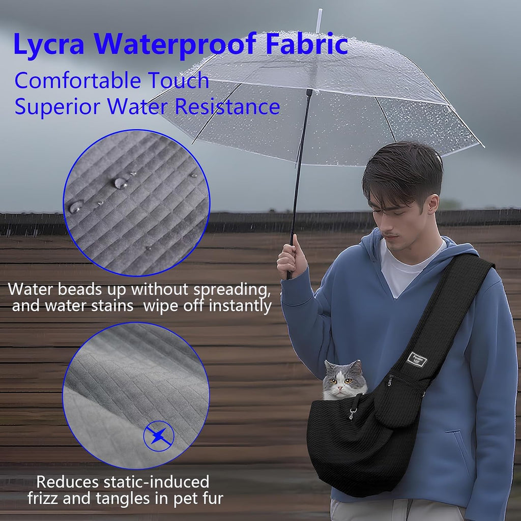 Dog Sling Water-Resistant Fabric for Small Dogs Cats 3-12 lbs,Black