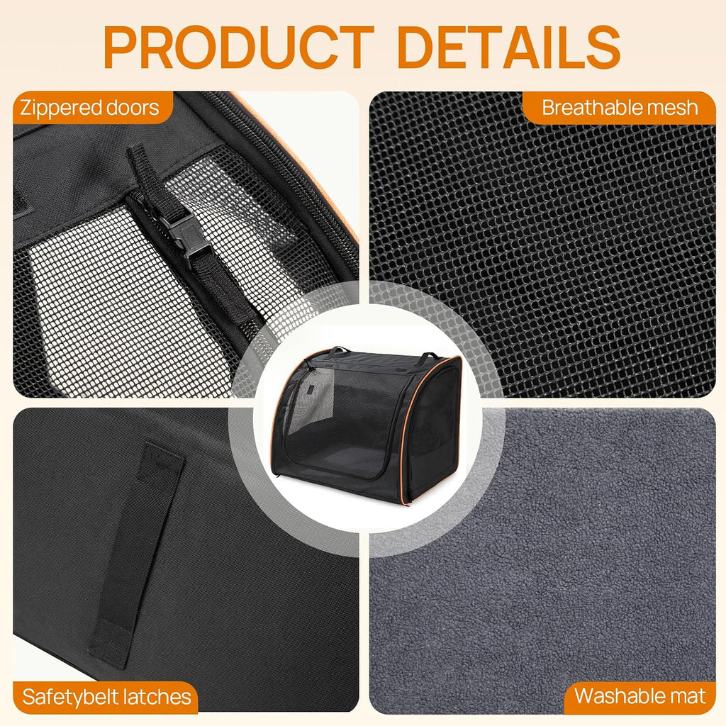 Dog Car Seat, Enclosed Carrier for Pets Travel Safety Dog Crate Soft-Sided Covered Car Kennel Carrier for Backseat for M