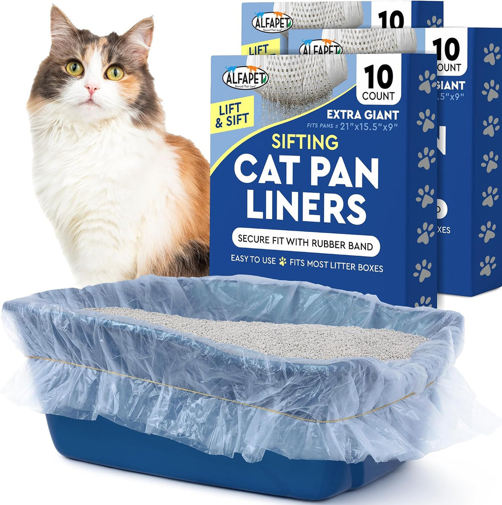 Alfapet Original Sifting Cat Litter Box Liners - Extra Giant 30 Count - Tear-Resistant Cat Litter Bags - Waterproof Kitt