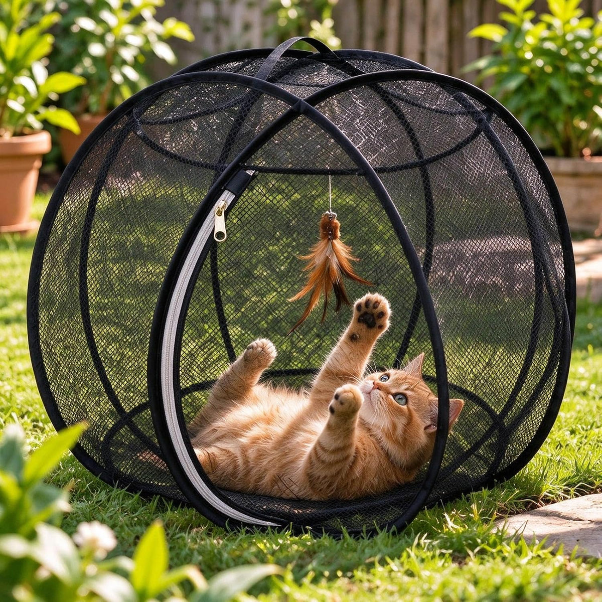 Pop Up Catio Outdoor Cat Enclosure Rolling 27" Cat Hamster Ball for Outside