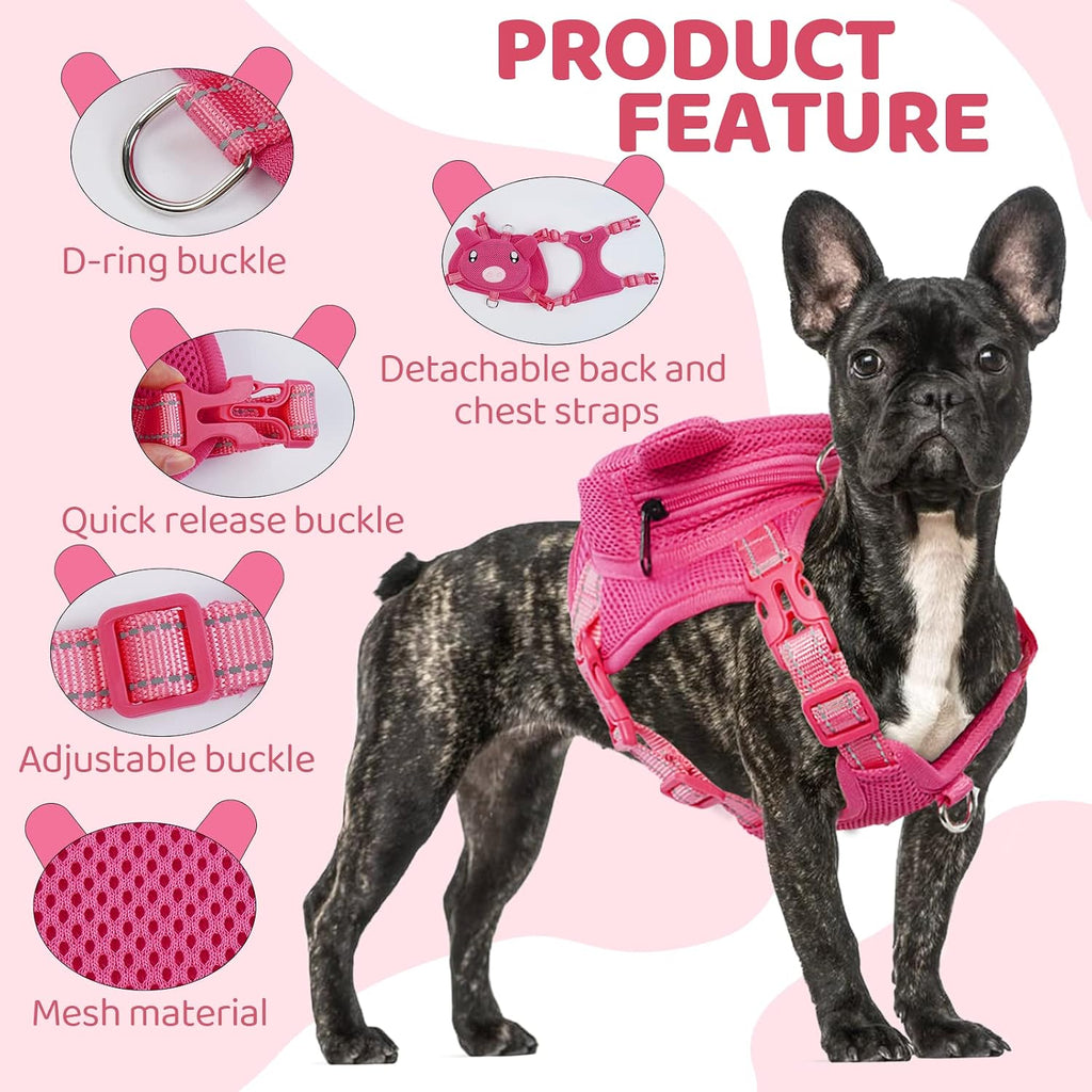 Dog Harness with Backpack, Adjustable Dog Backpack Harness for Small Medium Dogs, No-Pull Breathable Backpacks for Dogs 