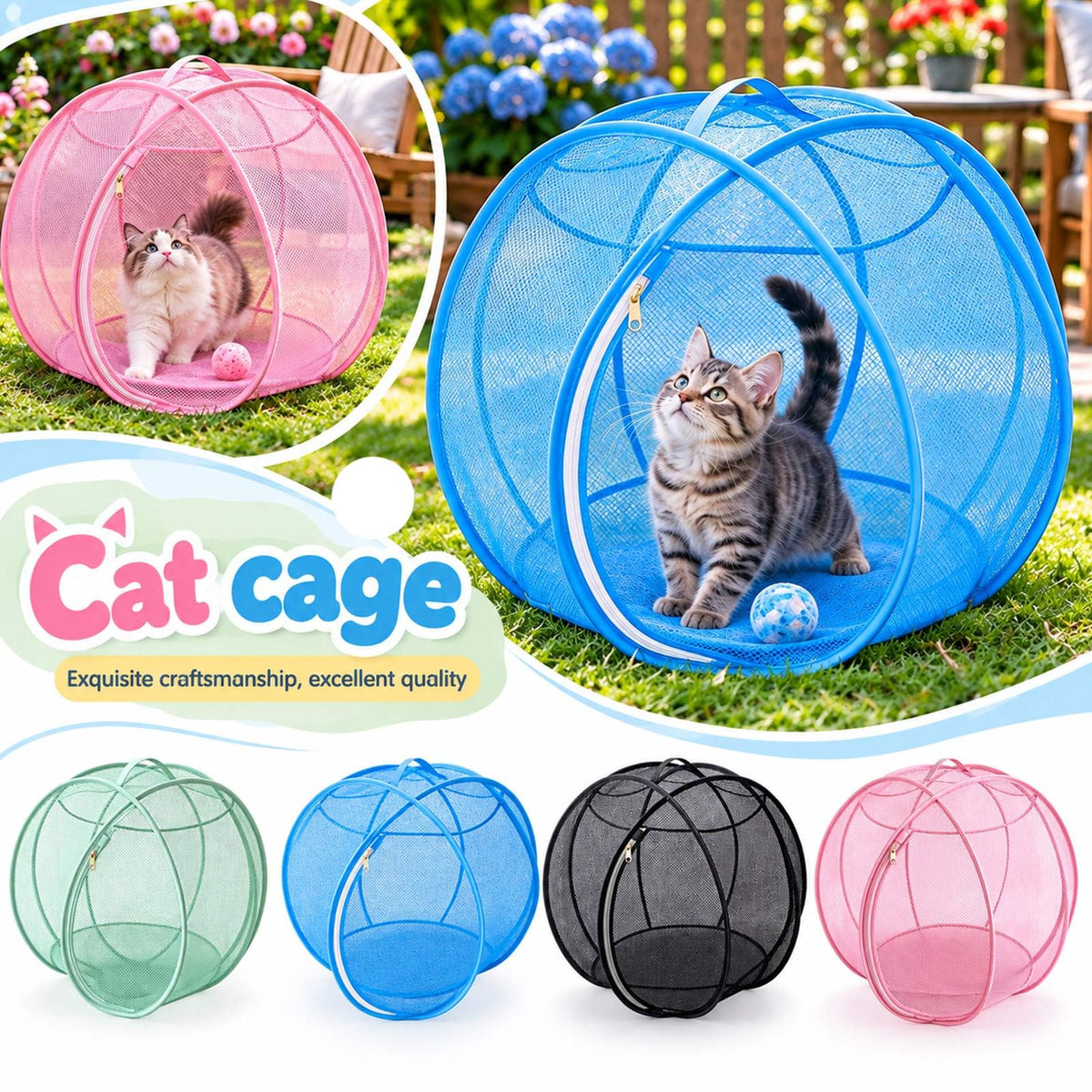 Pop Up Catio Outdoor Cat Enclosure Rolling 27" Cat Hamster Ball for Outside