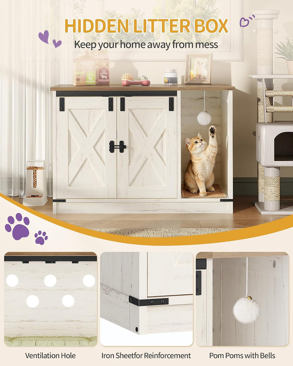 Hzuaneri Cat Litter Box Enclosure, Hidden Litter Box Cabinet Furniture