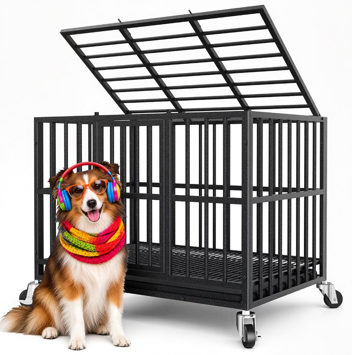38 Inch Indestructible Dog Kennel,Heavy Duty Dog Crate for Large Dogs,Black