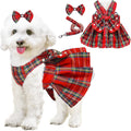Dog Dress Bowknot Harness Leash Set for Small Dogs Girl Cute Plaid Dog Dress Pearls Bow Tie Spring Summer Princess Cloth