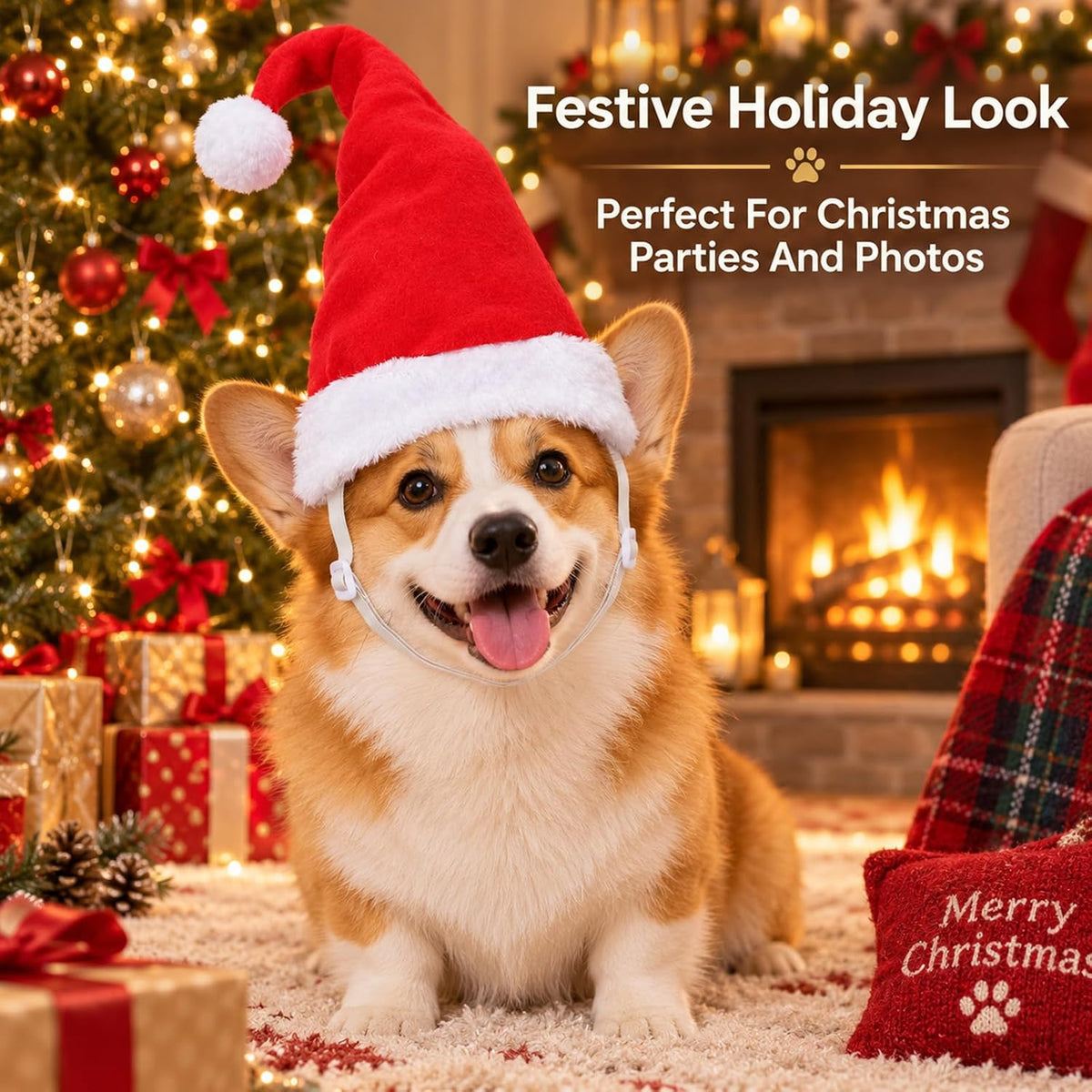 Sibba Large Dog Santa Hat, Adjustable Pet Dog Christmas Hat