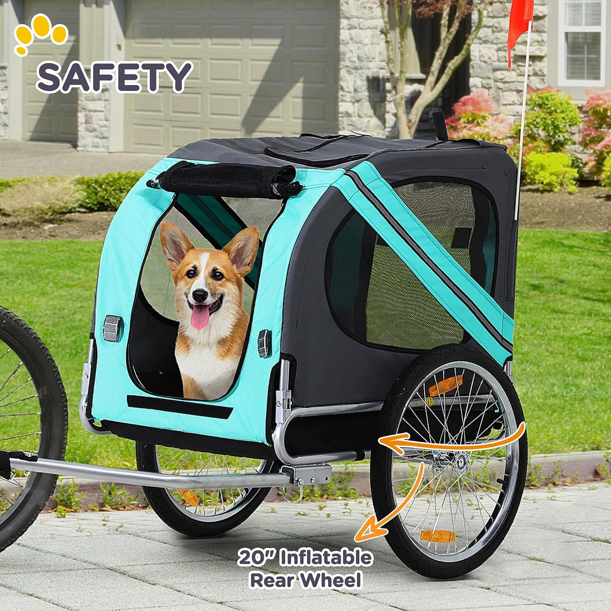 Aosom Dog Bike Trailer Easy Folding Cart Frame 20" Wheels