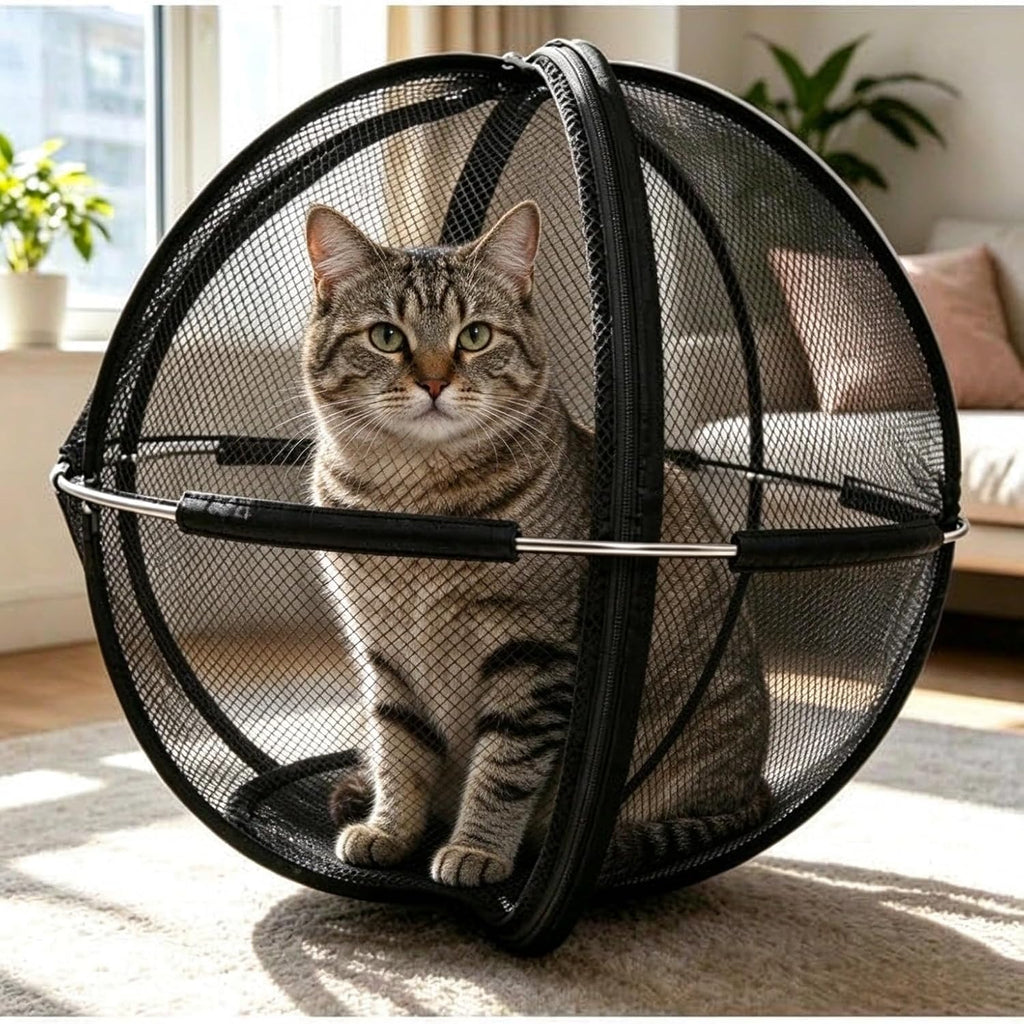 Portable Outdoor Cat Enclosure Ball Cat Cage Pop-Up Cat Playpen (Black)