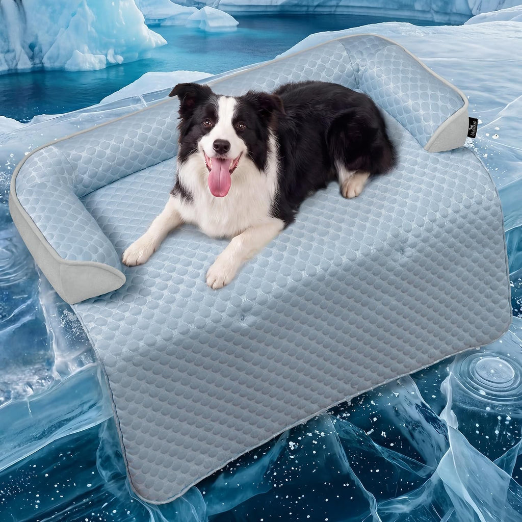 Calming Dog Bed for Couch with Cozy Raised Edge, 41x37 Inch, Grey